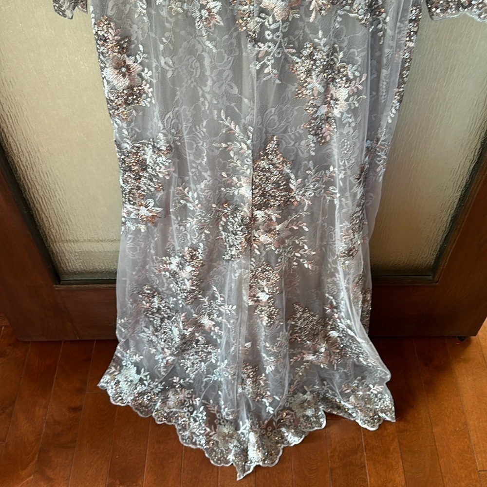 Mac Duggal EMBELLISHED V NECK ILLUSION LONG SLEEVE GOWN size 10 $698 sold out - Picture 16 of 17